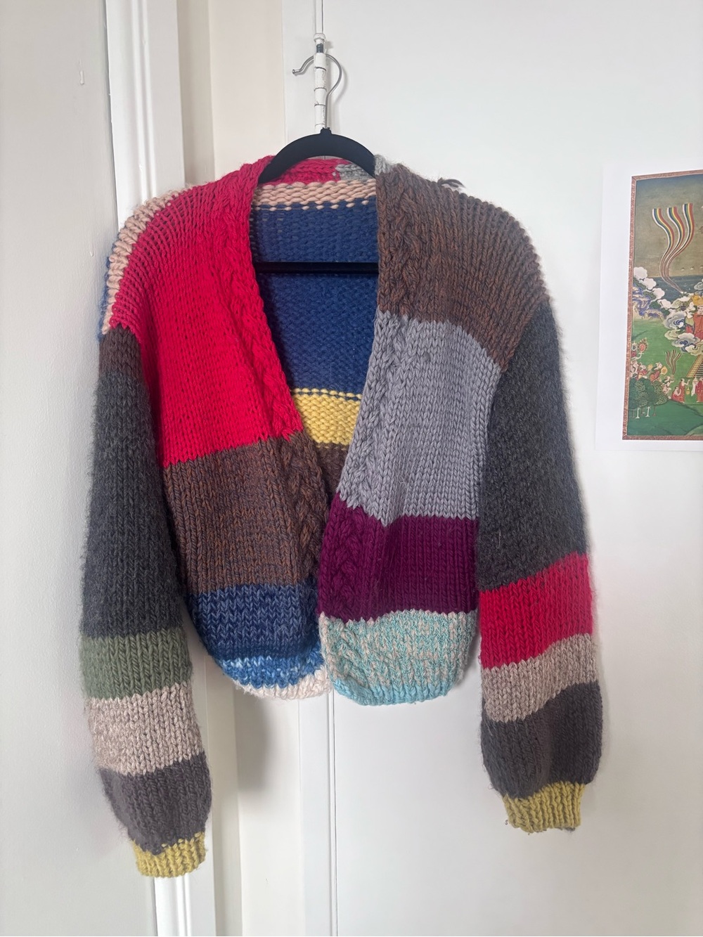 100% Alpaca 🦙 Handmade Multicolor Chunky Knit Women's Sweater Cardigan